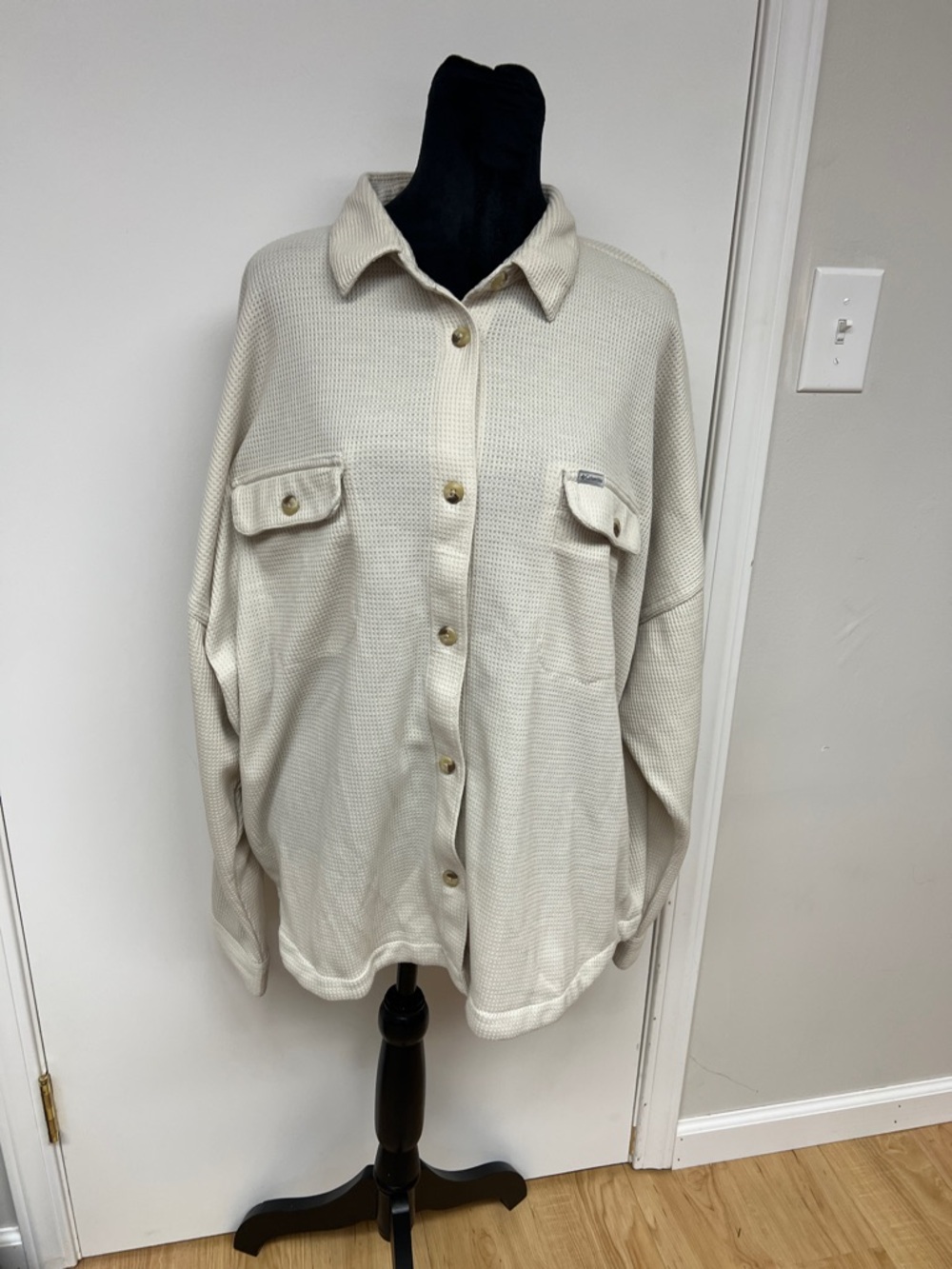 Columbia Cream Button-Down Waffle Knit Shirt